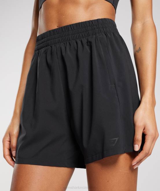 Schwarz Kleidung Gymshark Frauen Shorts mit gewebten Taschen 04P843