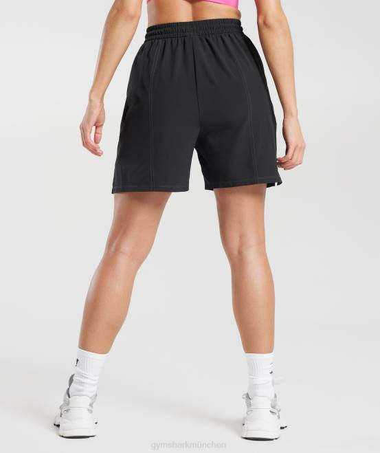 Schwarz Kleidung Gymshark Frauen Sportgewebte Shorts 04P829