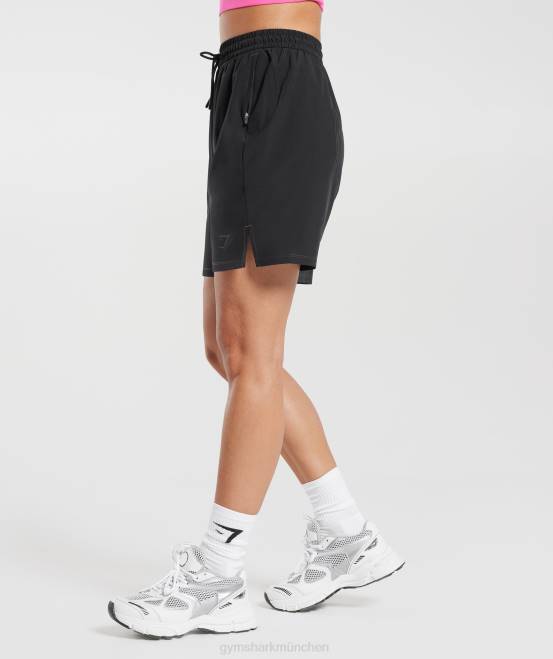 Schwarz Kleidung Gymshark Frauen Sportgewebte Shorts 04P829