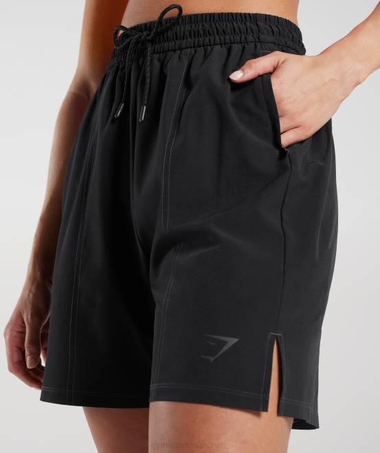 Schwarz Kleidung Gymshark Frauen Sportgewebte Shorts 04P829