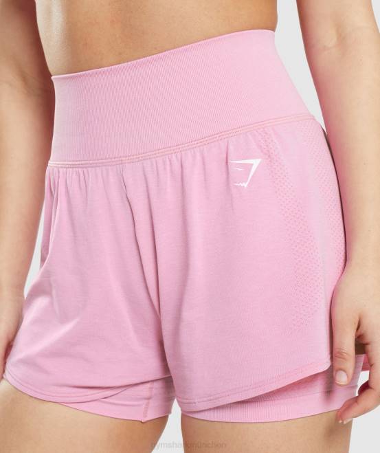 Sorbet rosa meliert Kleidung Gymshark Frauen Vital Seamless 2.0 2-in-1-Shorts 04P871