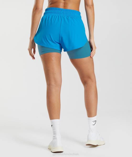 elektrisches Blau/Lunablau Kleidung Gymshark Frauen Laufende 2-in-1-Shorts 04P842