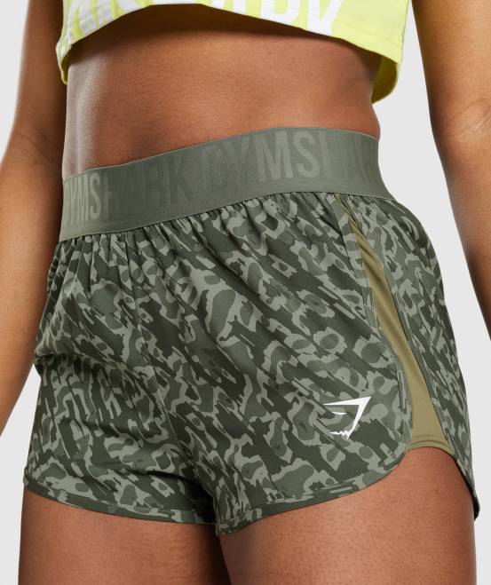 grüner Aufdruck Kleidung Gymshark Frauen Trainingsshorts mit lockerer Passform 04P877