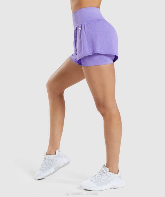 leuchtend violetter Mergel Kleidung Gymshark Frauen Vital Seamless 2.0 2-in-1-Shorts 04P879