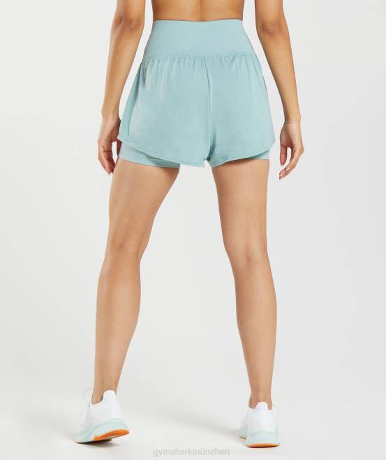 perlblau meliert Kleidung Gymshark Frauen Vital Seamless 2.0 2-in-1-Shorts 04P893