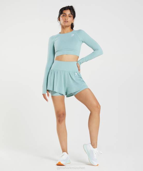 perlblau meliert Kleidung Gymshark Frauen Vital Seamless 2.0 2-in-1-Shorts 04P893