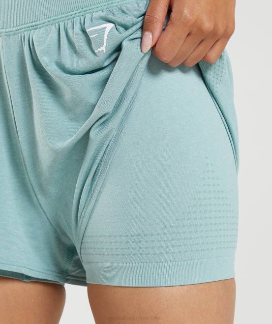 perlblau meliert Kleidung Gymshark Frauen Vital Seamless 2.0 2-in-1-Shorts 04P893