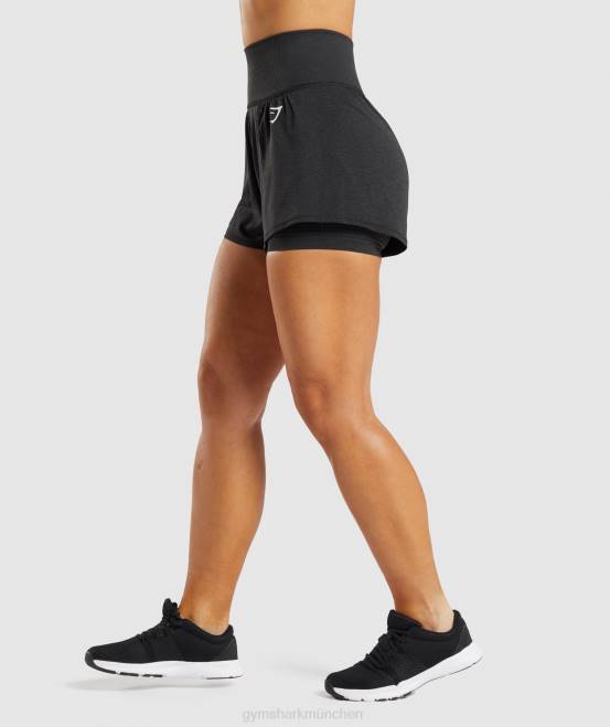 schwarzer Mergel Kleidung Gymshark Frauen Vital Seamless 2.0 2-in-1-Shorts 04P888