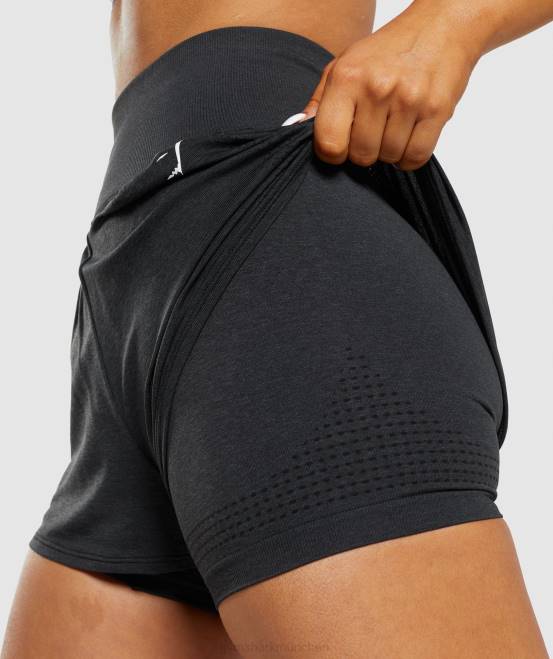 schwarzer Mergel Kleidung Gymshark Frauen Vital Seamless 2.0 2-in-1-Shorts 04P888