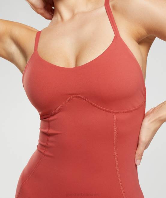 sonnengetrocknetes Rot Kleidung Gymshark Frauen Riemchen-All-in-One 04P866