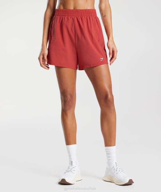 sonnengetrocknetes Rot Kleidung Gymshark Frauen Shorts mit gewebten Taschen 04P856