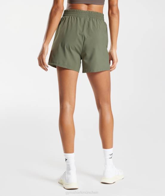 staubiges Oliv Kleidung Gymshark Frauen Shorts mit gewebten Taschen 04P855