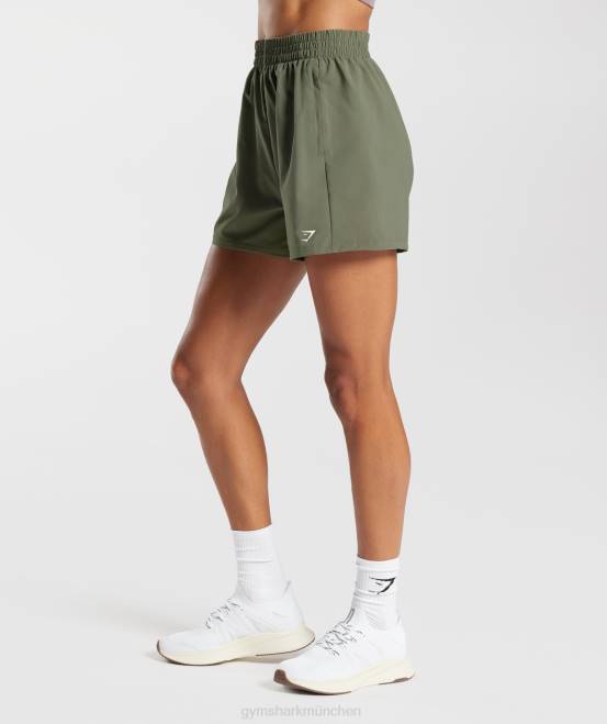 staubiges Oliv Kleidung Gymshark Frauen Shorts mit gewebten Taschen 04P855