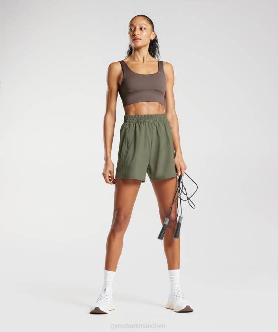 staubiges Oliv Kleidung Gymshark Frauen Shorts mit gewebten Taschen 04P855