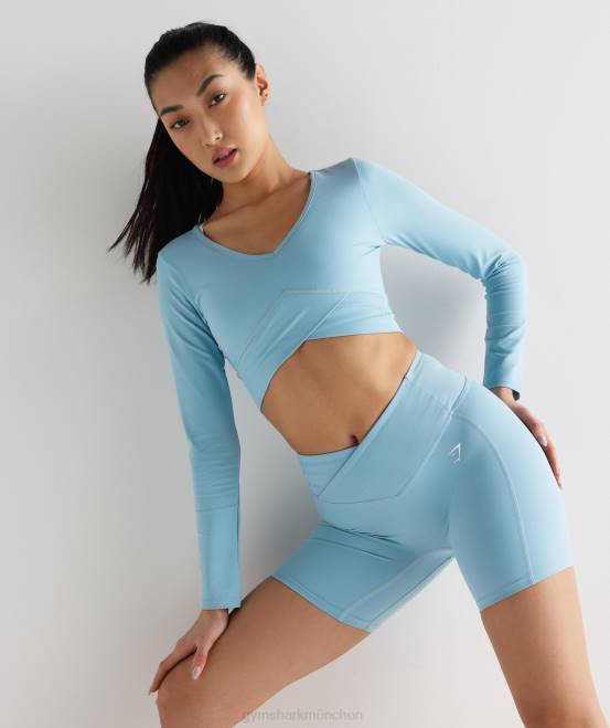 Eisbergblau Kleidung Gymshark Frauen Crossover-Langarm-Crop-Top 04P8436