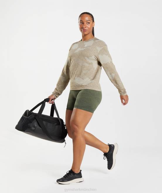Kieselgrau/Seelenbraun Kleidung Gymshark Frauen Nahtloses, langärmeliges Camo-Oberteil von Adapt 04P8477