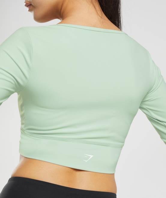 Nebelgrün Kleidung Gymshark Frauen Crossover-Langarm-Crop-Top 04P8454