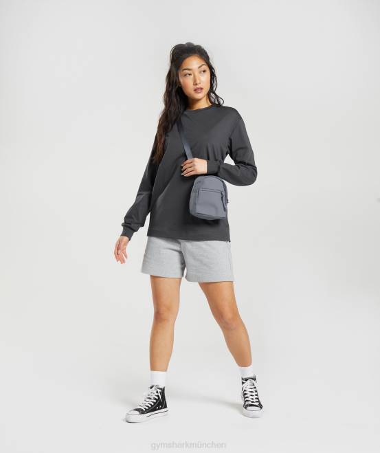 Onyxgrau Kleidung Gymshark Frauen Übergroßes Langarmshirt aus Baumwolle 04P8434