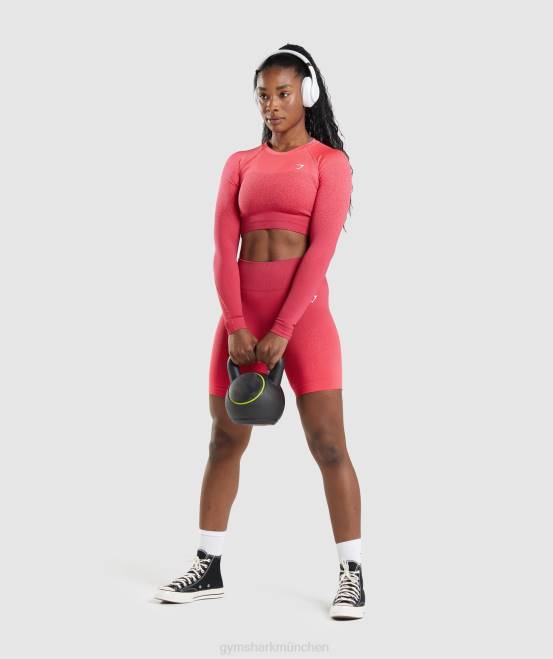 Pink Rot Kleidung Gymshark Frauen Adapt Ombre nahtloses, langärmliges Crop-Top 04P8488