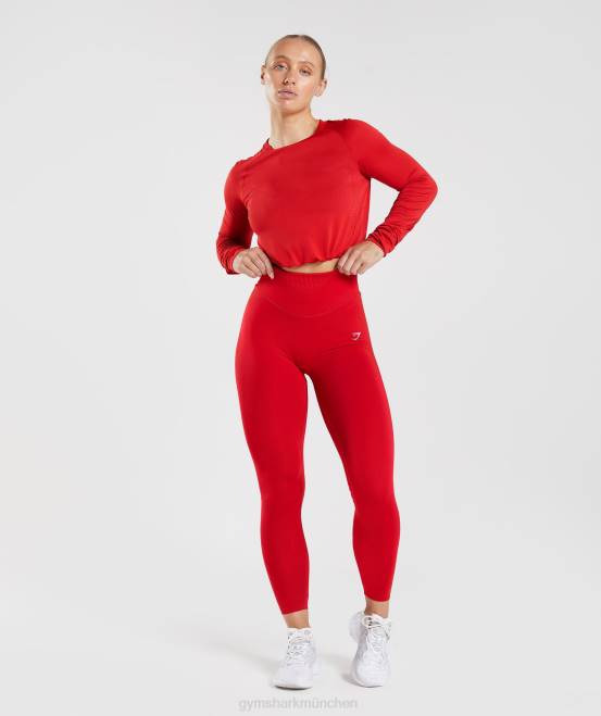Salsa-Rot Kleidung Gymshark Frauen Nahtloses Sweat-Crop-Top mit langen Ärmeln 04P8439