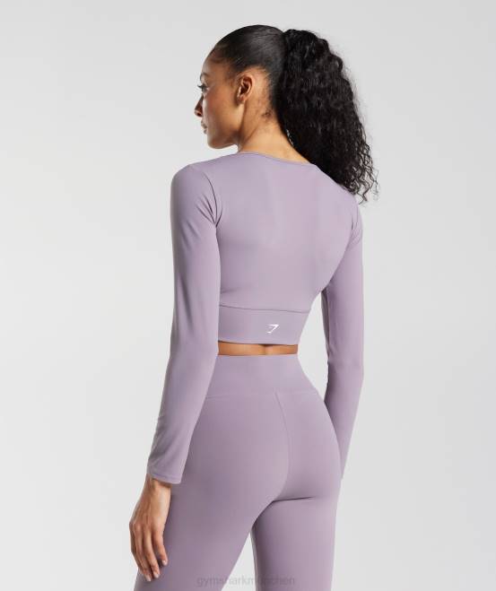 Schieferlavendel Kleidung Gymshark Frauen Crossover-Langarm-Crop-Top 04P8442