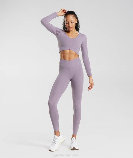 Schieferlavendel Kleidung Gymshark Frauen Crossover-Langarm-Crop-Top 04P8442