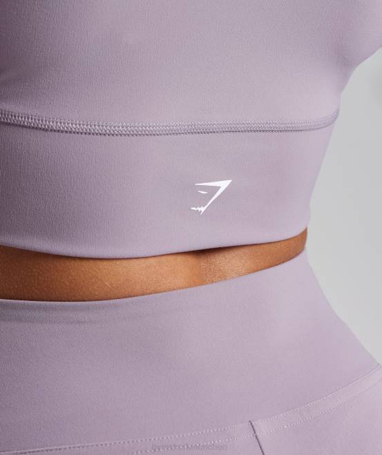 Schieferlavendel Kleidung Gymshark Frauen Crossover-Langarm-Crop-Top 04P8442