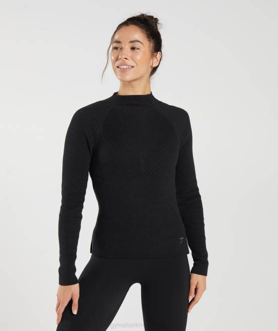 Schwarz/Onyxgrau Kleidung Gymshark Frauen Langes Strickoberteil von Pause 04P8461