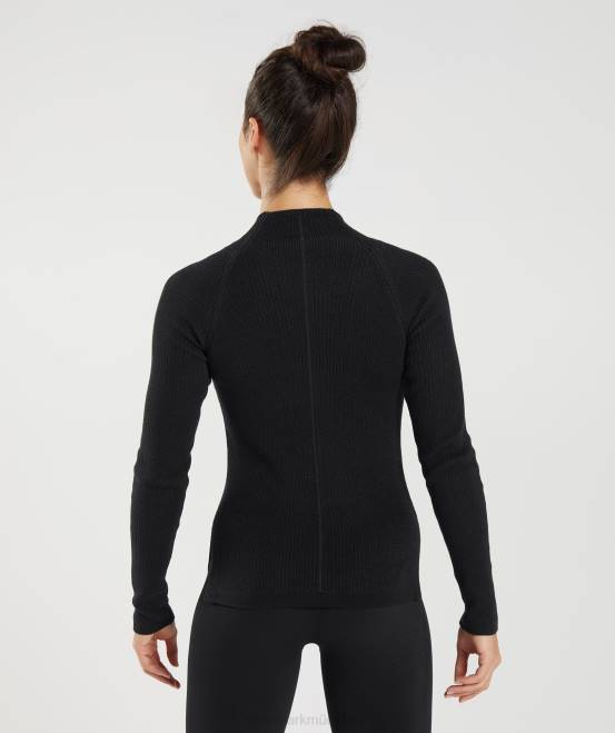 Schwarz/Onyxgrau Kleidung Gymshark Frauen Langes Strickoberteil von Pause 04P8461
