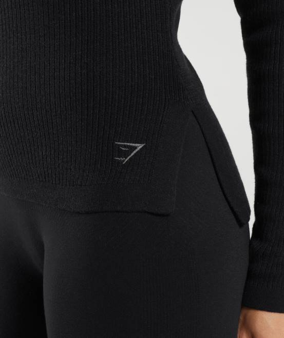 Schwarz/Onyxgrau Kleidung Gymshark Frauen Langes Strickoberteil von Pause 04P8461
