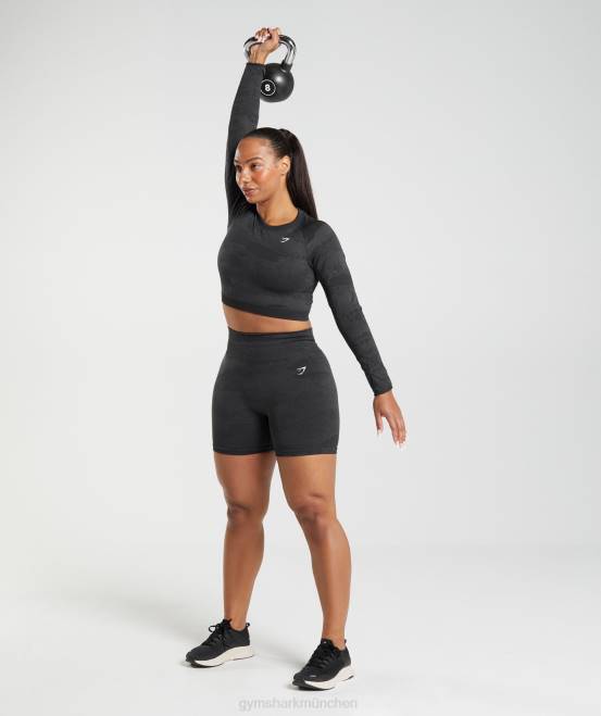 Schwarz/Onyxgrau Kleidung Gymshark Frauen Nahtloses Camo-Oberteil mit Schnürung am Rücken anpassen 04P8451