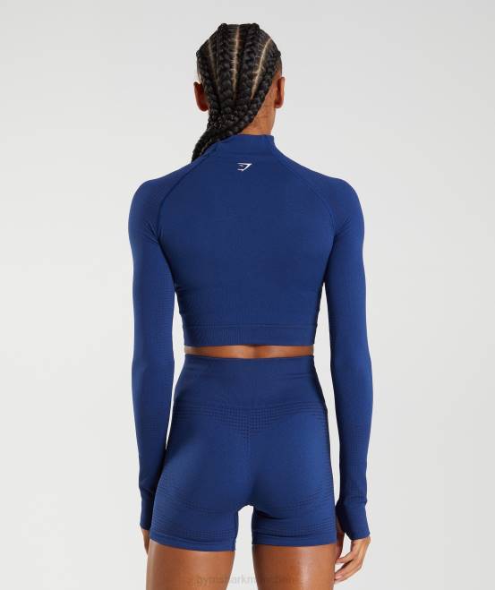 Sternenblauer Mergel Kleidung Gymshark Frauen Vital Seamless 2.0 Midi-Top mit hohem Halsausschnitt 04P8470
