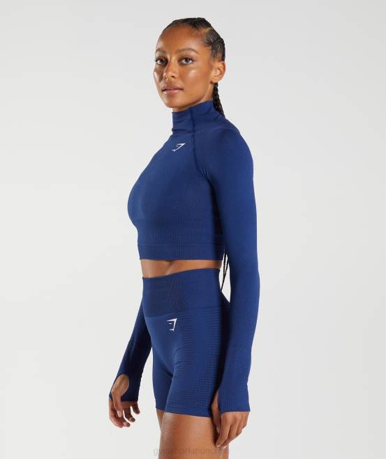 Sternenblauer Mergel Kleidung Gymshark Frauen Vital Seamless 2.0 Midi-Top mit hohem Halsausschnitt 04P8470