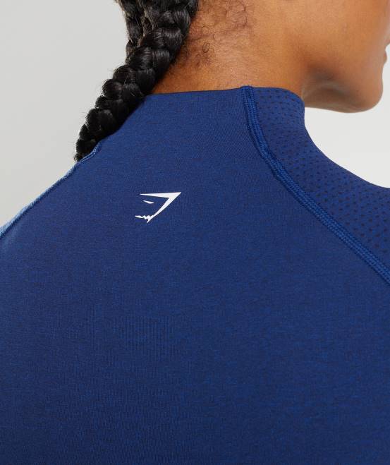 Sternenblauer Mergel Kleidung Gymshark Frauen Vital Seamless 2.0 Midi-Top mit hohem Halsausschnitt 04P8470