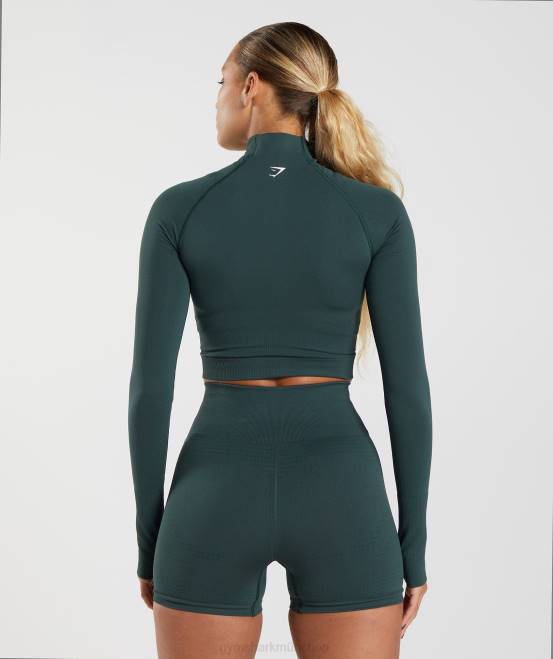 Waldgrüner Mergel Kleidung Gymshark Frauen Vital Seamless 2.0 Midi-Top mit hohem Halsausschnitt 04P8432