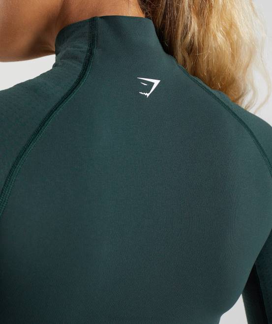 Waldgrüner Mergel Kleidung Gymshark Frauen Vital Seamless 2.0 Midi-Top mit hohem Halsausschnitt 04P8432