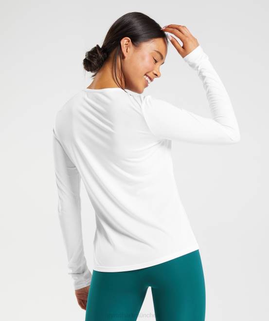 Weiß Kleidung Gymshark Frauen Trainings-Langarmshirt 04P8493