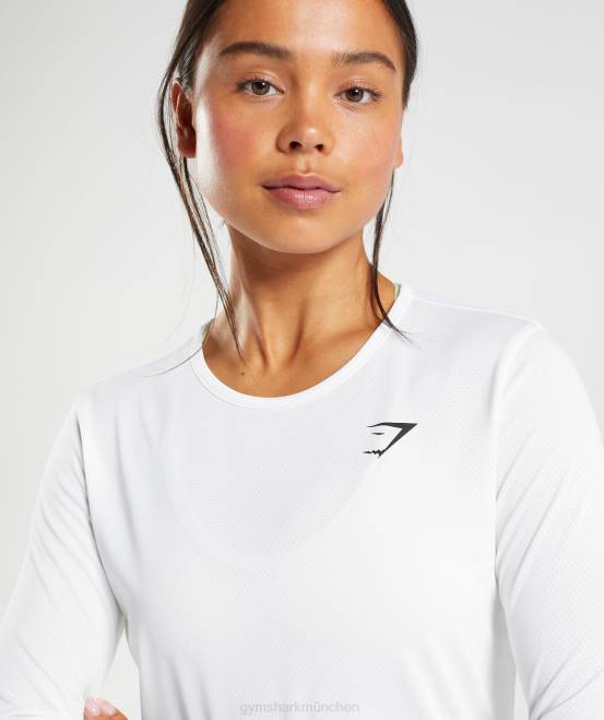 Weiß Kleidung Gymshark Frauen Trainings-Langarmshirt 04P8493