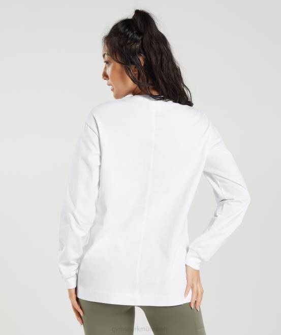 Weiß Kleidung Gymshark Frauen Übergroßes Langarmshirt aus Baumwolle 04P8420