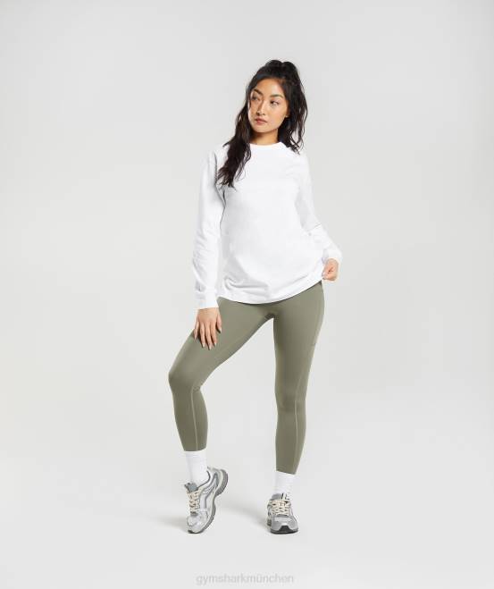 Weiß Kleidung Gymshark Frauen Übergroßes Langarmshirt aus Baumwolle 04P8420