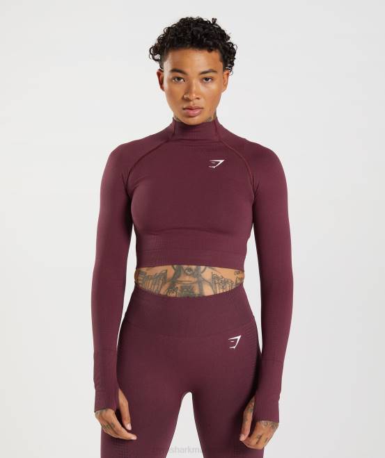 gebackener kastanienbrauner Mergel Kleidung Gymshark Frauen Vital Seamless 2.0 Midi-Top mit hohem Halsausschnitt 04P8471