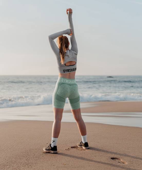 hellgrau meliert Kleidung Gymshark Frauen Flex Sports Langarm-Crop-Top 04P8479