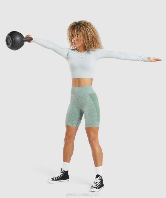 hellgrau meliert Kleidung Gymshark Frauen Flex Sports Langarm-Crop-Top 04P8479