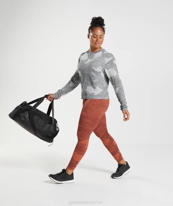 hellgrau/schwarz Kleidung Gymshark Frauen Nahtloses, langärmeliges Camo-Oberteil von Adapt 04P8465