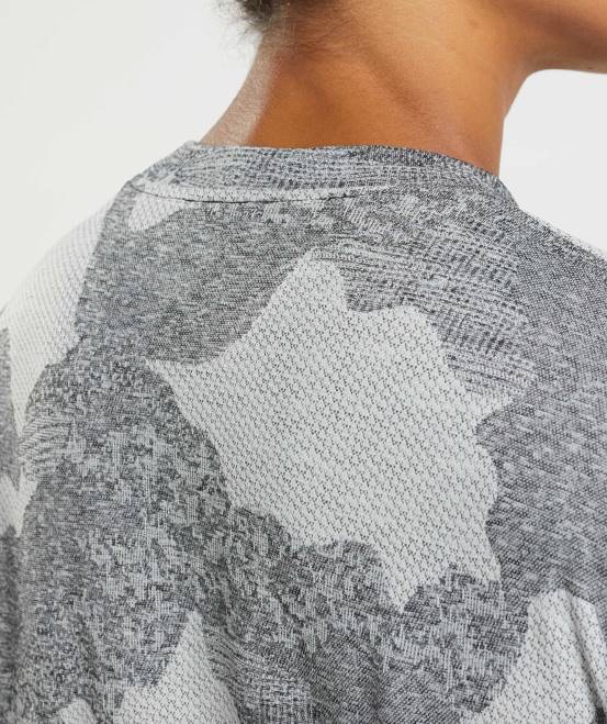 hellgrau/schwarz Kleidung Gymshark Frauen Nahtloses, langärmeliges Camo-Oberteil von Adapt 04P8465