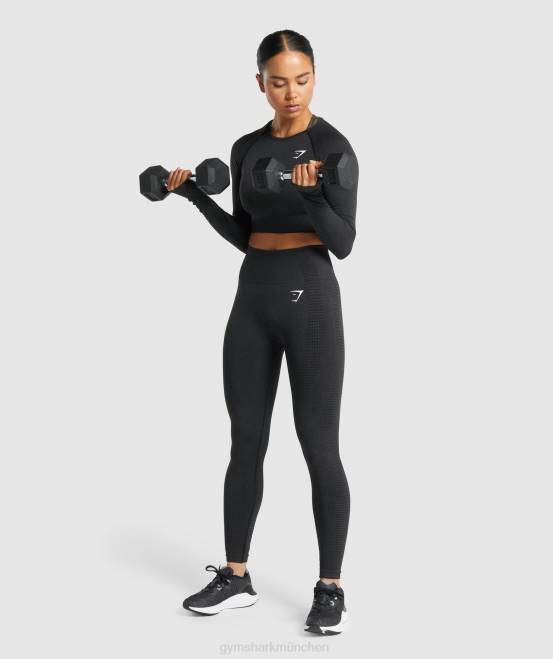 schwarzer Mergel Kleidung Gymshark Frauen Vital Seamless 2.0 Langarm-Crop-Top 04P8467