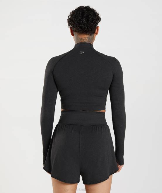 schwarzer Mergel Kleidung Gymshark Frauen Vital Seamless 2.0 Midi-Top mit hohem Halsausschnitt 04P8438