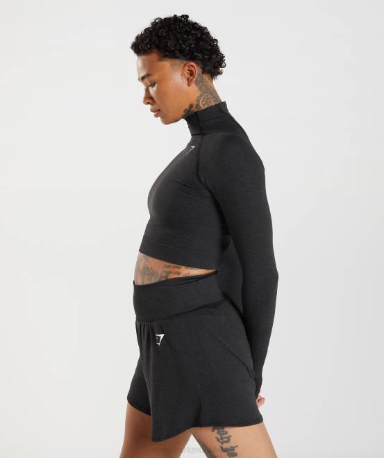 schwarzer Mergel Kleidung Gymshark Frauen Vital Seamless 2.0 Midi-Top mit hohem Halsausschnitt 04P8438