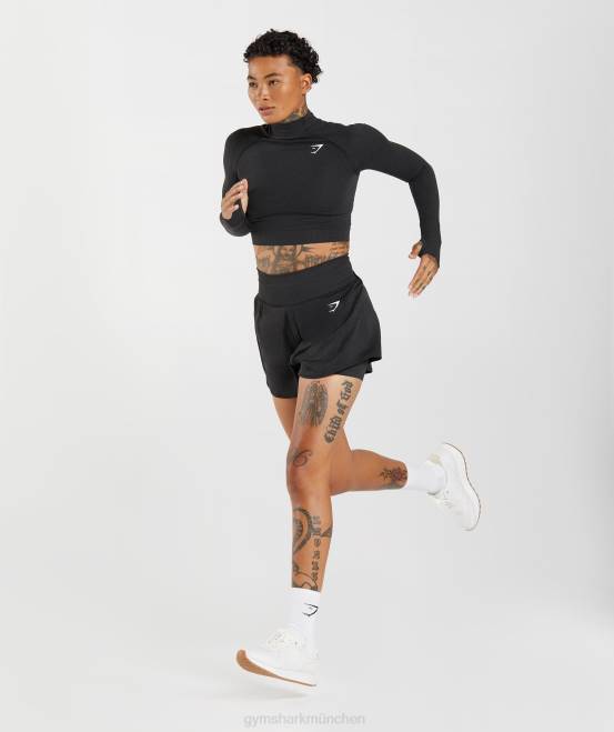 schwarzer Mergel Kleidung Gymshark Frauen Vital Seamless 2.0 Midi-Top mit hohem Halsausschnitt 04P8438