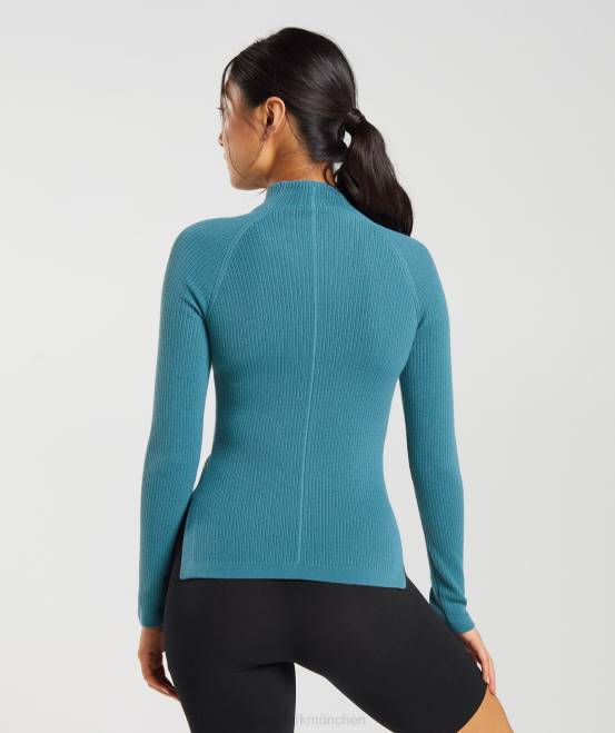 verkohltes Blau/zahmes Blau Kleidung Gymshark Frauen Langes Strickoberteil von Pause 04P8446